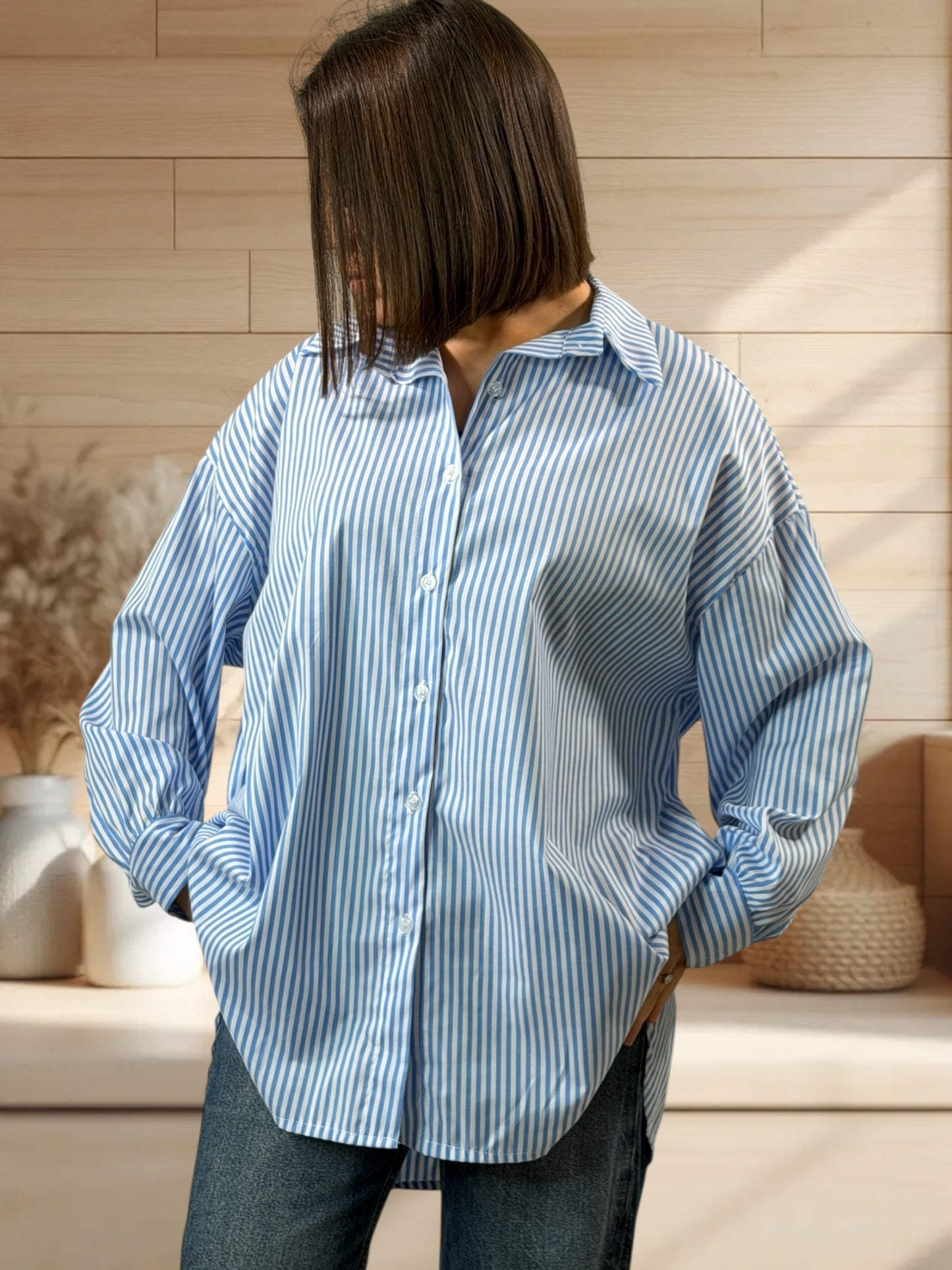 NATALIA - CHEMISE OVERSIZE A RAYURE BRODERIE AU DOS JUSQU'A LA TAILLE 52