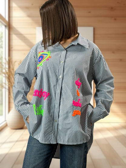 CHOUCHOU - CHEMISE OVERSIZE A RAYURE JUSQU'A LA TAILLE 52