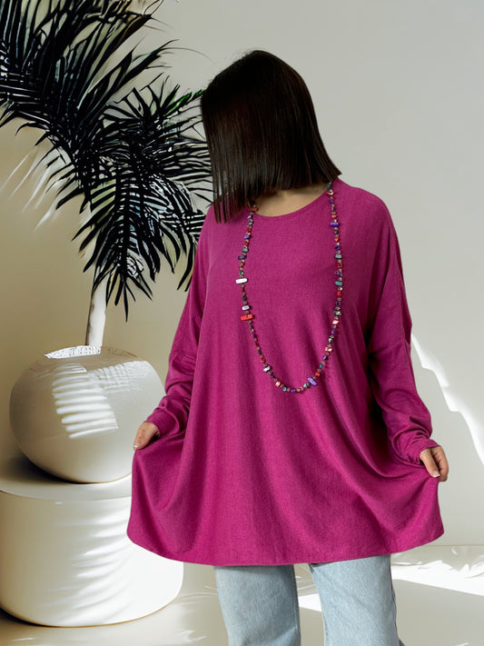 CAPRIO - PULL FUCHSIA EN MAILLE FLUIDE JUSQU'A LA TAILLE 54