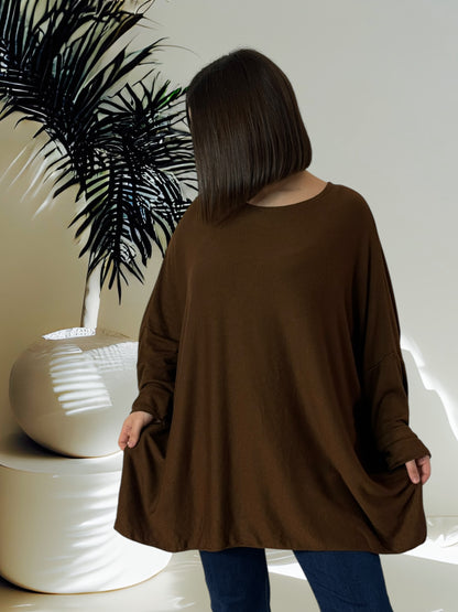 CAPRIO - PULL MARRON EN MAILLE FLUIDE JUSQU'A LA TAILLE 54
