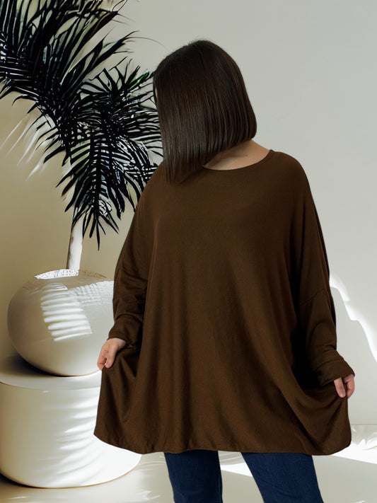 CAPRIO - PULL MARRON EN MAILLE FLUIDE JUSQU'A LA TAILLE 54