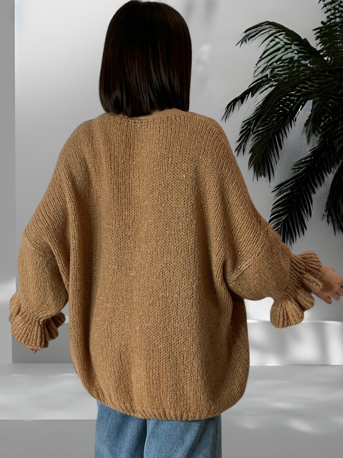 BERENGERE - GILET OVERSIZE CAMEL AVEC NOEUDS JUSQU'A LA TAILLE 52/54