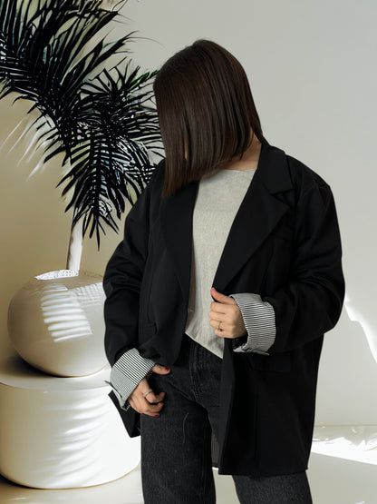 URBAN - BLAZER NOIR OUVERT DANS LE DOS JUSQU'A LA TAILLE 52