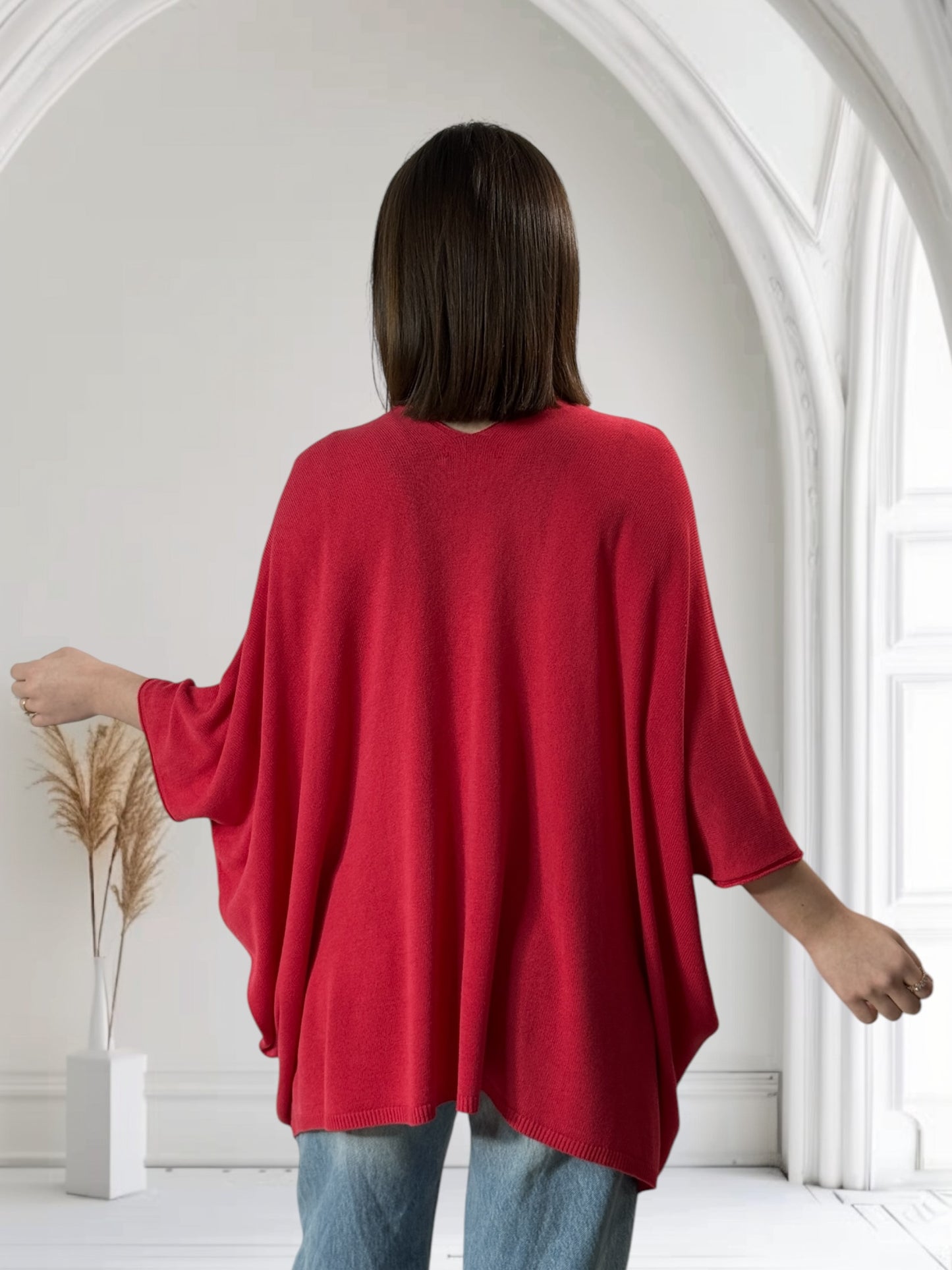 MERINGUE - PULL ROUGE EN MAILLE FLUIDE JUSQU'A LA TAILLE 56/58
