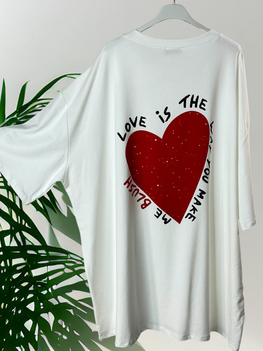 PABLO - LONG T-SHIRT BLANC MOTIF COEUR AU DOS JUSQU'A LA TAILLE 60