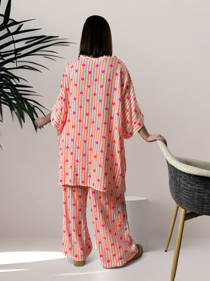 ERIKA - TUNIQUE OVERSIZE EN COTON RAYURE ORANGE JUSQU'A LA TAILLE 54