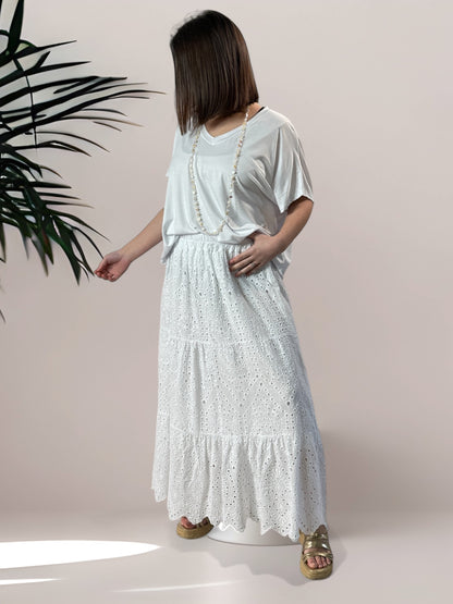 ROMY - JUPON BLANC EN BRODERIE ANGLAISE JUSQU'A LA TAILLE 54