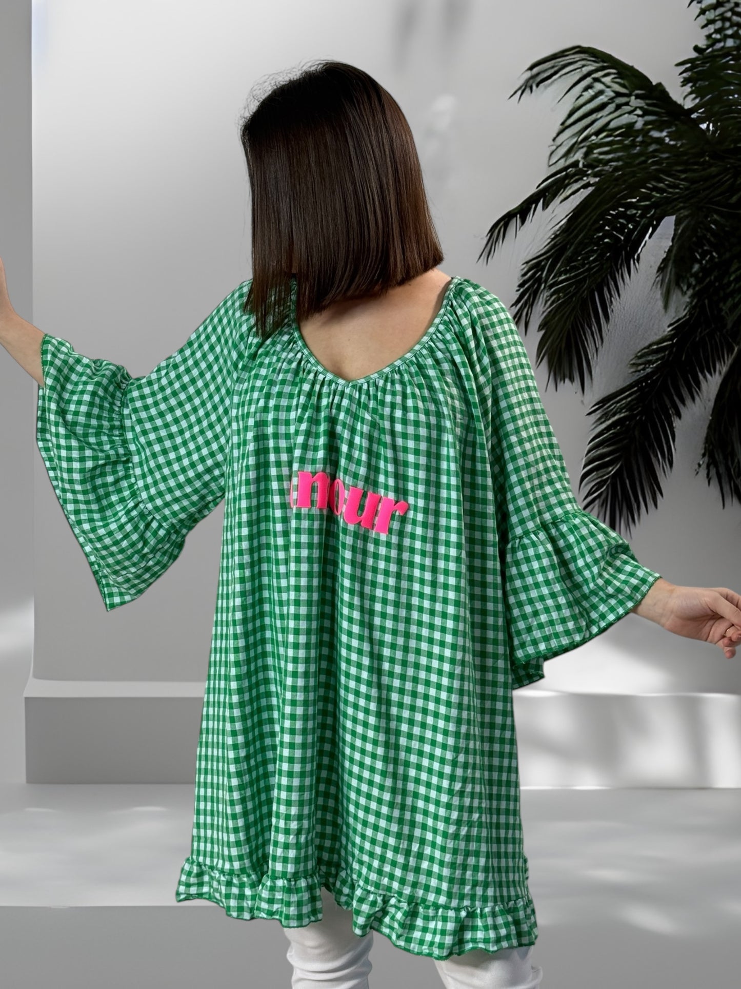 MERYL - TUNIQUE VICHY VERT JUSQU'A LA TAILLE 54/56