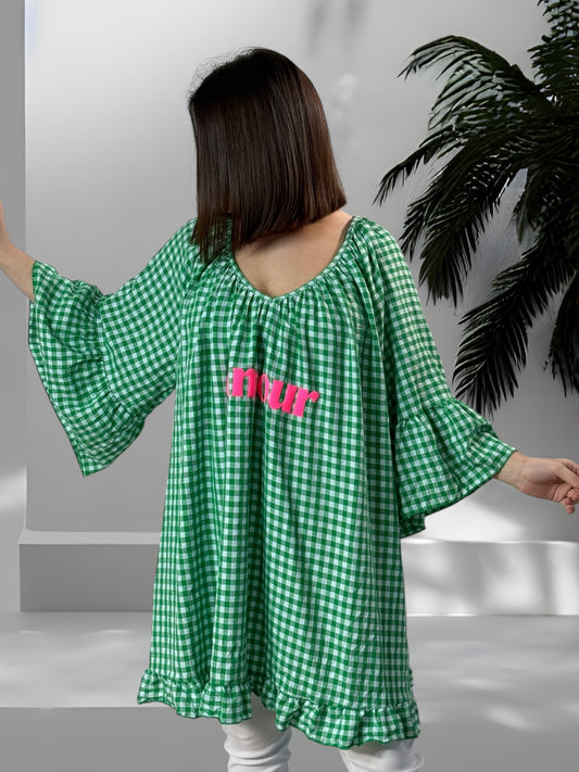 MERYL - TUNIQUE VICHY VERT JUSQU'A LA TAILLE 54/56