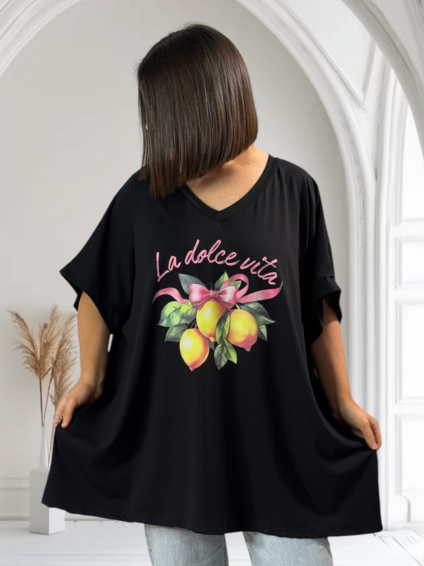 NINO - T-SHIRT NOIR MOTIF DOLCE VITA JUSQU'A LA TAILLE 58