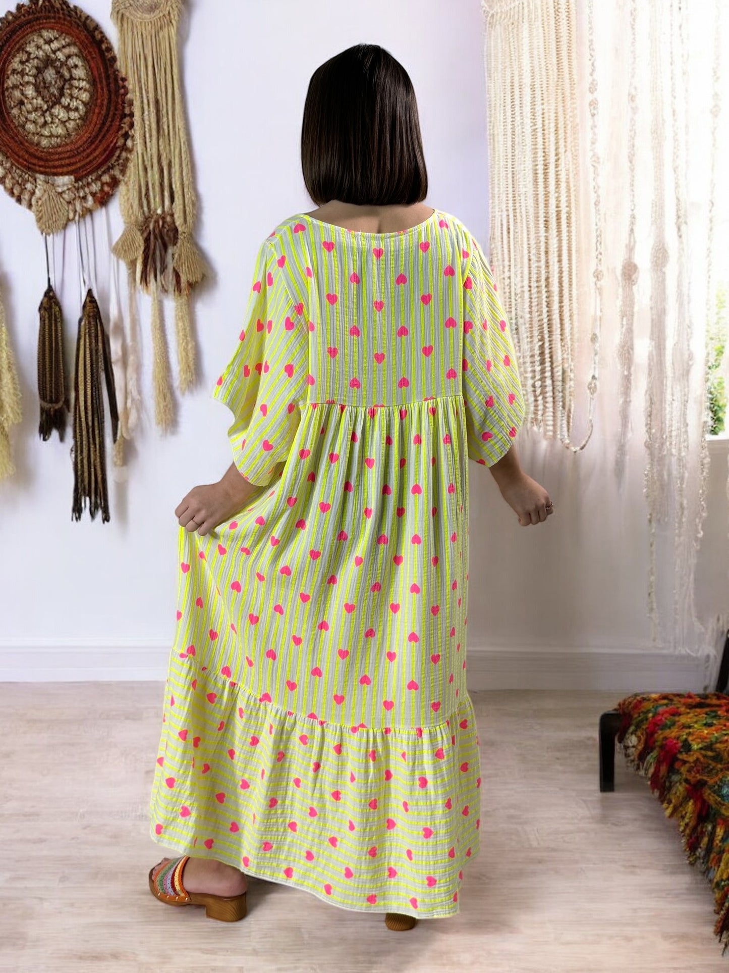 NATALIA - ROBE RAYURE JAUNE JUSQU'A LA TAILLE 56