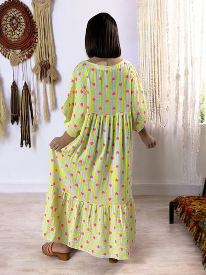 NATALIA - ROBE RAYURE JAUNE JUSQU'A LA TAILLE 56