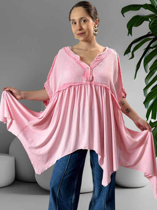 LOUNA - TUNIQUE ROSE ASYMETRIQUE JUSQU'A LA TAILLE 54/56