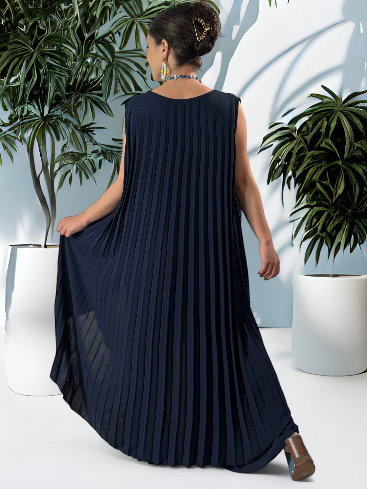 COCKTAIL - ENSEMBLE MARINE TUNIQUE ET PANTALON  OVERSIZE JUSQU'A LA TAILLE 56