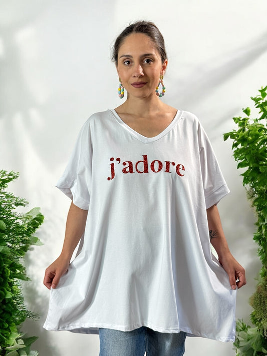 NINO - T-SHIRT BLANC MOTIF J'ADORE JUSQU'A LA TAILLE 58