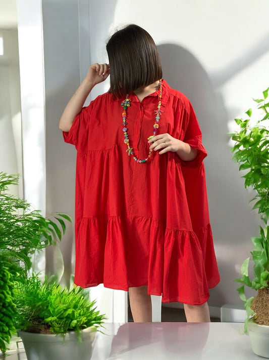 MADELINE - ROBE TUNIQUE ROUGE JUSQU'A LA TAILLE 52/54