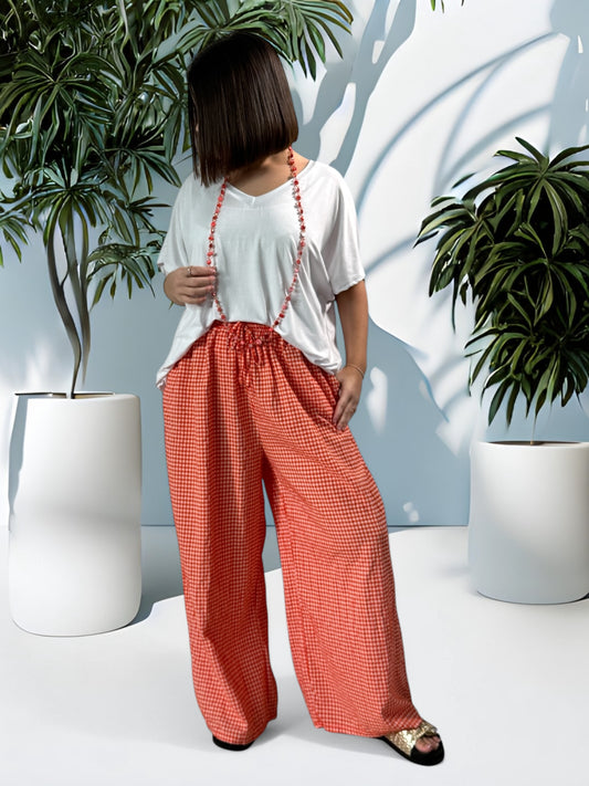 LEO - PANTALON VICHY ORANGE JUSQU'A 50
