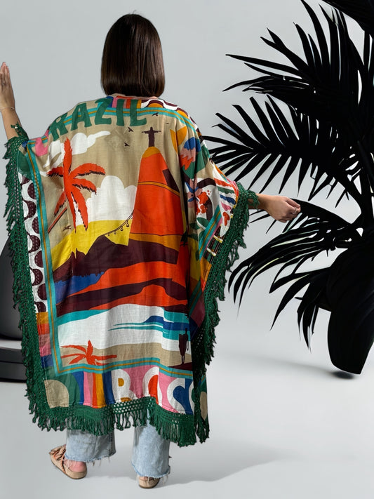 BONNY - KIMONO OVERSIZE MOTIF BRAZIL JUSQU'A LA TAILLE 52/54
