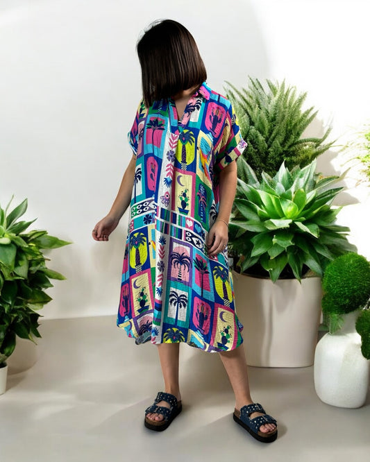 CANCUN - ROBE OVERSIZE A MOTIF JUSQU'A LA TAILLE 46