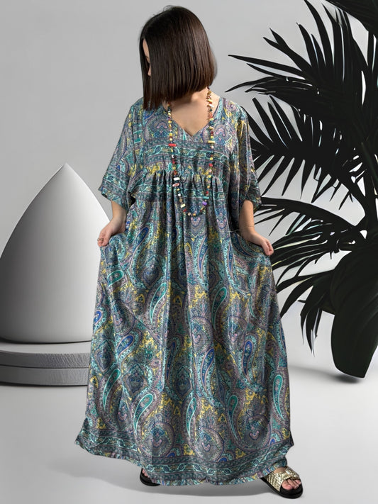 MATHILDA - ROBE LONGUE BOHEME ASPECT SOIE JUSQU'A LA TAILLE 54 REF76
