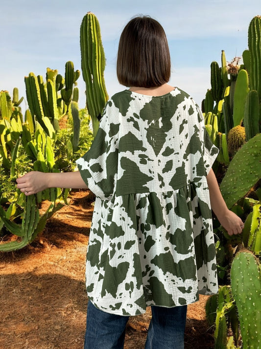 MATHILDE - TUNIQUE OVERSIZE MOTIF KAKI JUSQU'A LA TAILLE 56/58