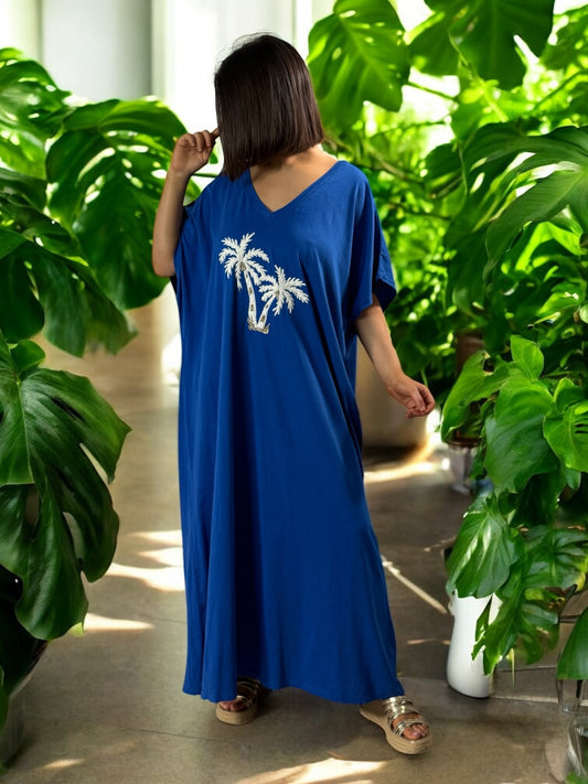 KATARINA - ROBE LONGUE TEE-SHIRT BLEUE OVERSIZE JUSQU'A LA TAILLE 54/56