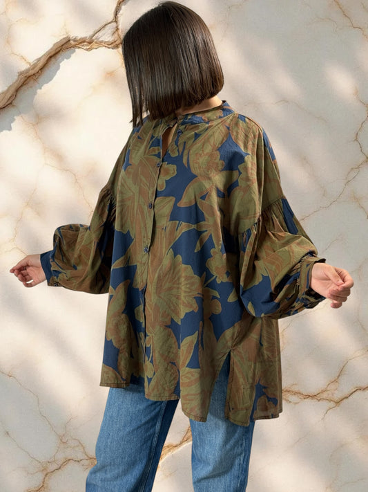 MARIKA - BLOUSE MOTIF MARINE EN COTON OVERSIZE JUSQU'A LA TAILLE 52/54