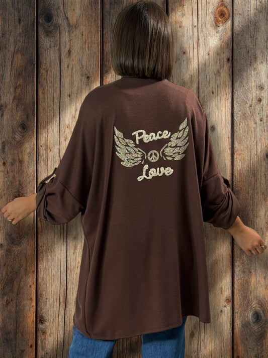 TEDDY - GILET MARRON EN MAILLE OVERSIZE JUSQU'A LA TAILLE 54