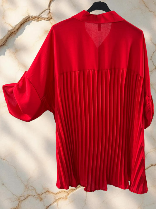 MORGANE - CHEMISE ROUGE OVERSIZE PLIS SOLEIL TAILLE 50 A 58/60