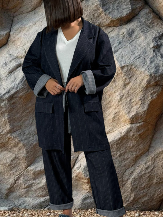 LEONIE - BLAZER NOIR A CHEVRONS JUSQU'A LA TAILLE 52