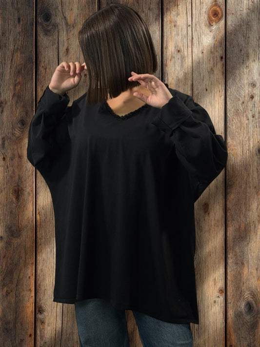 ESTEBAN - T-SHIRT NOIR MANCHES LONGUES JUSQU'A LA TAILLE 56
