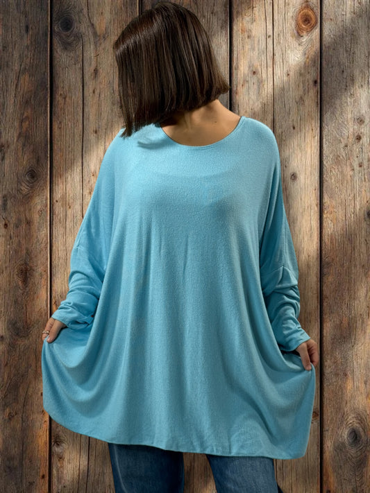 CAPRIO - PULL BLEU EN MAILLE FLUIDE JUSQU'A LA TAILLE 54
