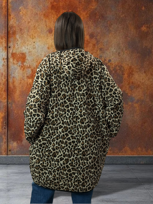 ROMA - VESTE LEOPARD OVERSIZE A CAPUCHE JUSQU'A LA TAILLE 52