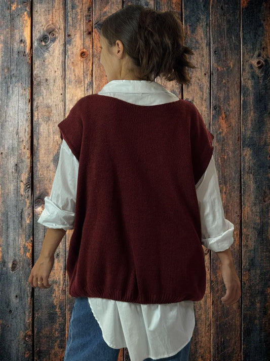 GIANNI - GILET BORDEAUX SANS MANCHE POCHES EN JEAN JUSQU'A LA TAILLE 52