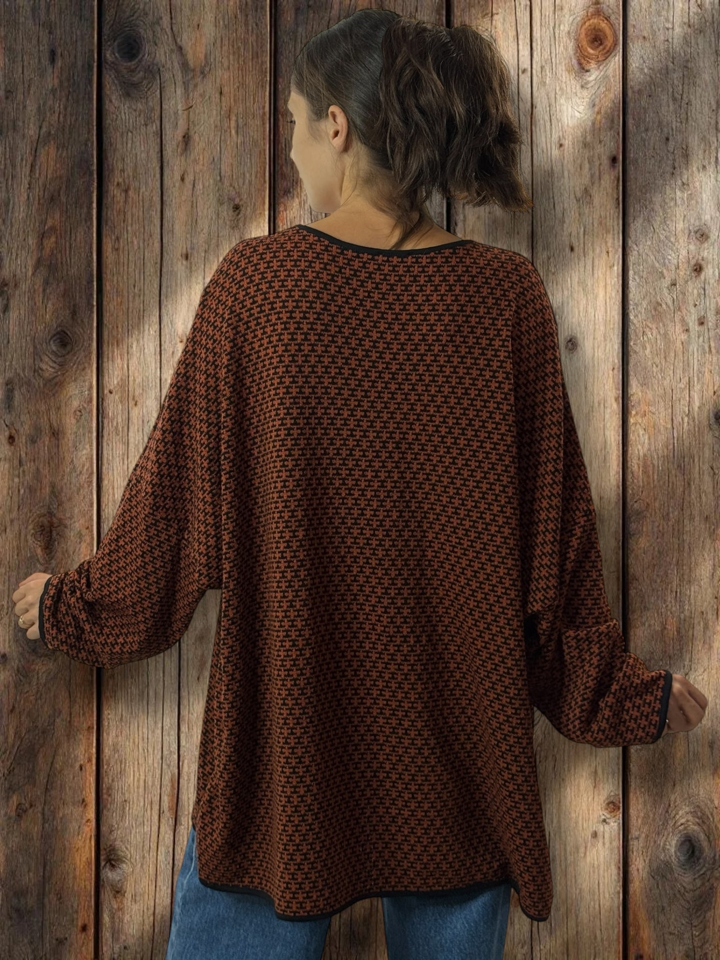 PABLO - PULL EN MAILLE A MOTIF ROUX JUSQU'A LA TAILLE 56