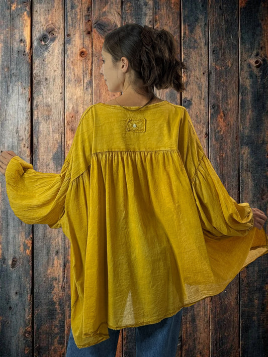 MARION - BLOUSE CURRY EN COTON OVERSIZE JUSQU'A LA TAILLE 56