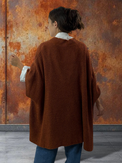 BELINDA - GILET OVERSIZE ROUX AVEC SA BROCHE JUSQU'A LA TAILLE 60