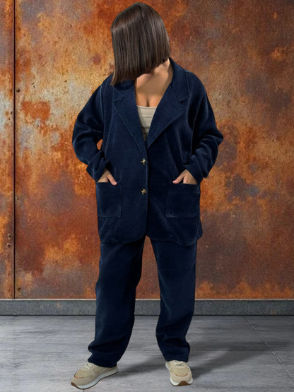 FLAVIE - VESTE MARINE EN VELOURS JUSQU'A LA TAILLE 52