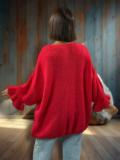 BERENGERE - GILET OVERSIZE ROUGE AVEC NOEUDS JUSQU'A LA TAILLE 52/54