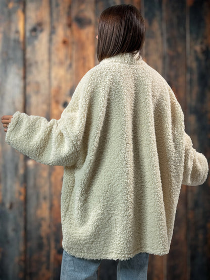 LILIROSE - VESTE OVERSIZE BLANC CASSE EN MOUMOUTE JUSQU'A LA TAILLE 56