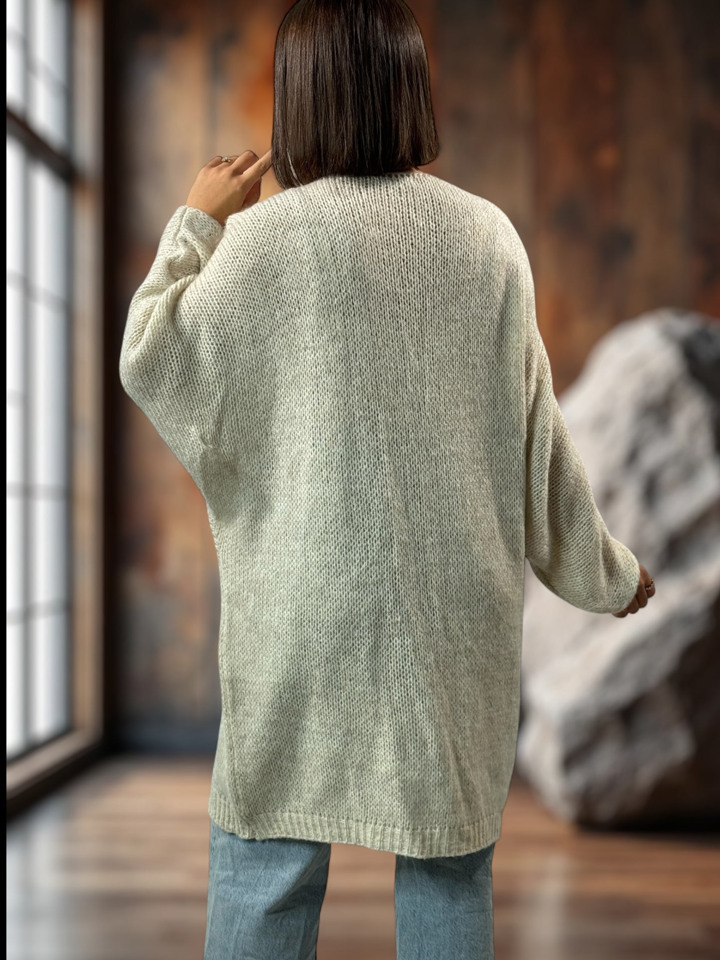 SANTANA - GILET OVERSIZE BEIGE POCHES EN JEAN JUSQU'A LA TAILLE 52