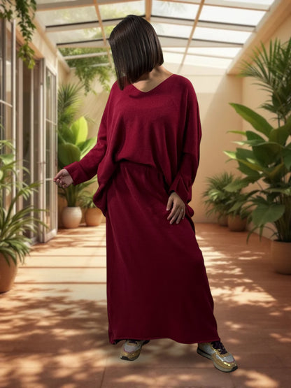 FAUSTINE - ENSEMBLE EN MAILLE BORDEAUX JUSQU'A LA TAILLE 52/54