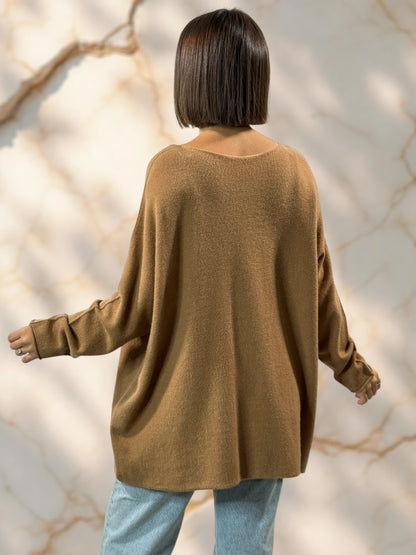 LARA - PULL OVERSIZE CAMEL JUSQU'A LA TAILLE 54