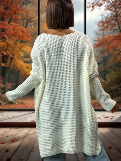 LOVELY - PULL OVERSIZE BLANC CASSE JUSQU'A LA TAILLE 56/58