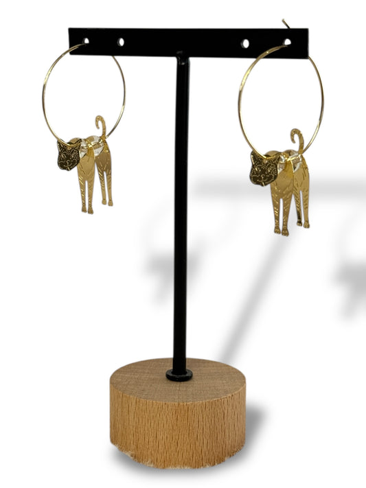 CHAT - BOUCLES D'OREILLES CREOLES AVEC PERLE