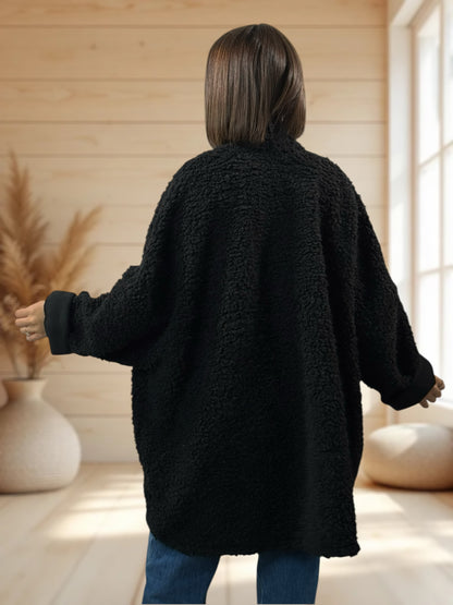 LILIROSE - VESTE OVERSIZE NOIRE EN MOUMOUTE JUSQU'A LA TAILLE 56/58