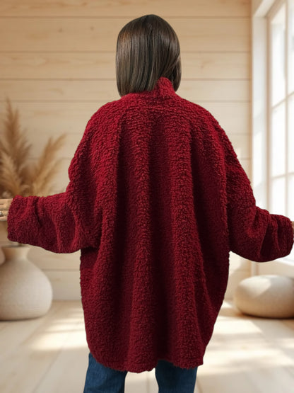 LILIROSE - VESTE OVERSIZE ROUGE EN MOUMOUTE JUSQU'A LA TAILLE 56/58