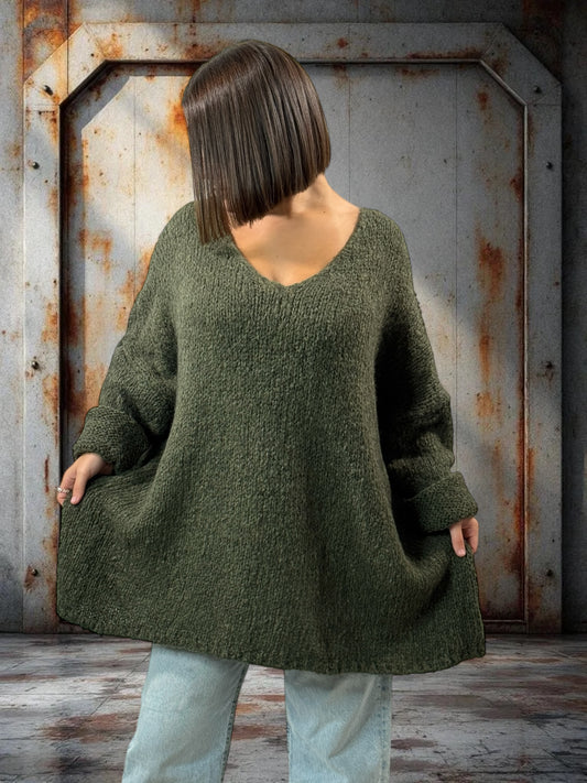 LUCKY - PULL KAKI OVERSIZE JUSQU'A LA TAILLE 56/58