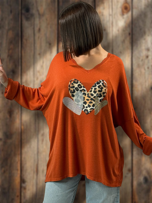 LAURA - PULL ROUX EN MAILLE FLUIDE JUSQU'A LA TAILLE 54