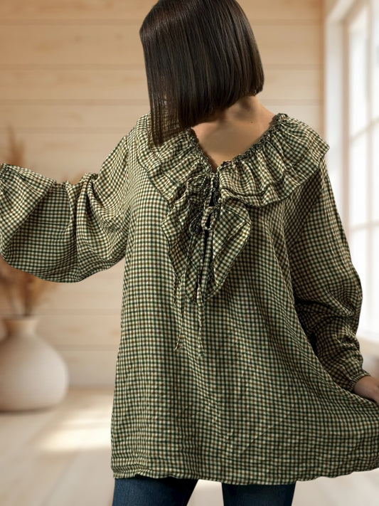 COLINE - BLOUSE A PETITS CARREAUX  JUSQU'A LA TAILLE 52/54